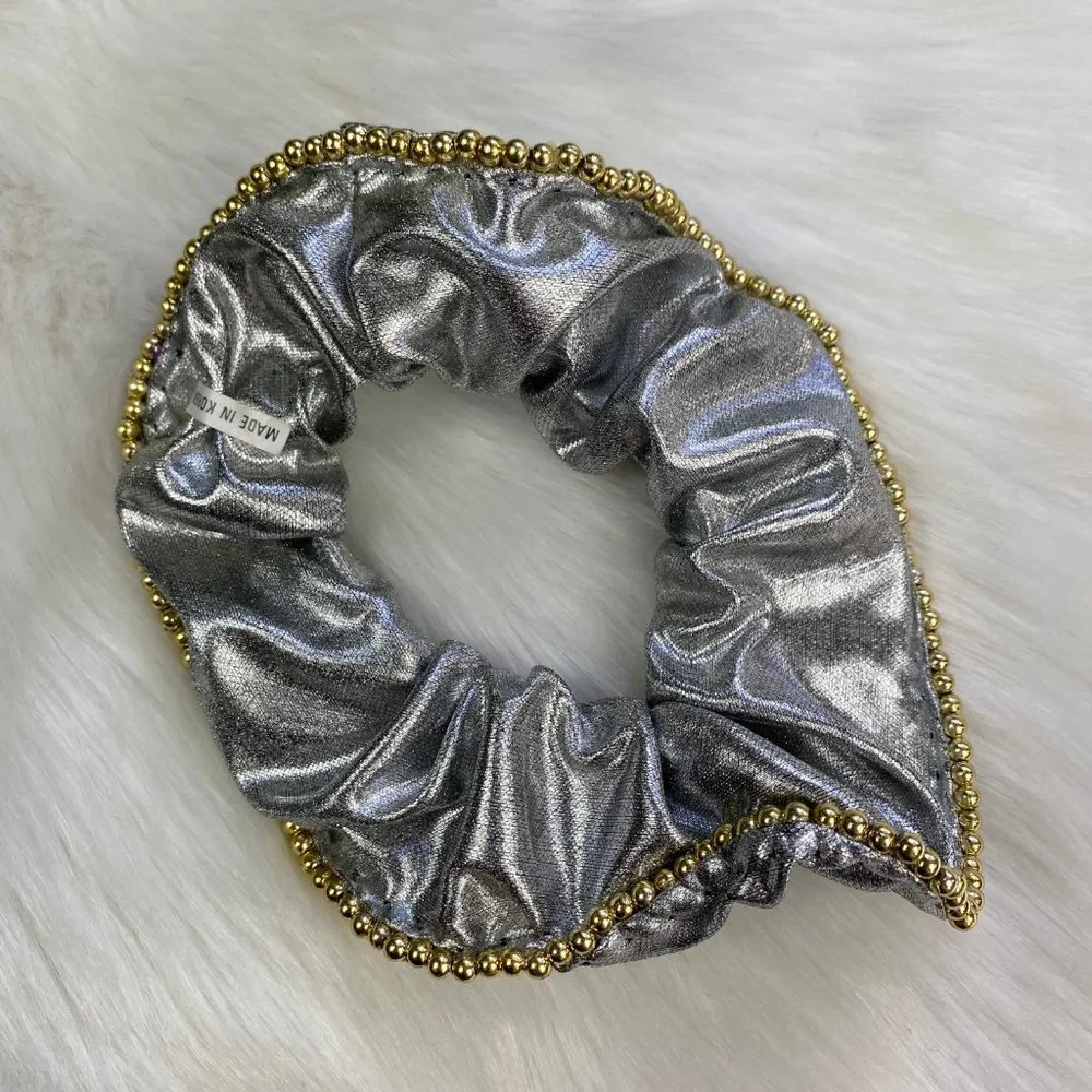 Vintage Silver Metallic w/ Gold Bead Scrunchie